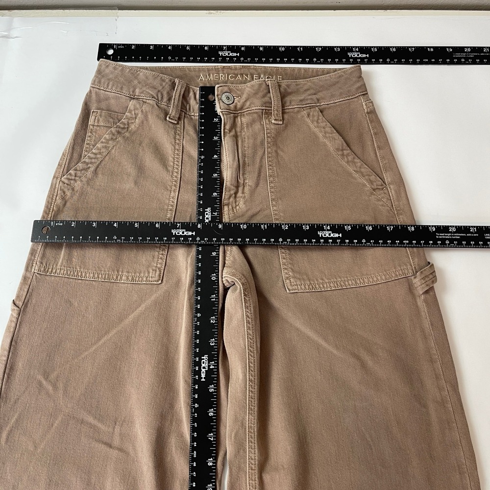 American Eagle Pants Womens 2 Brown Super High Rise Baggy Wide Leg Carpenter Y2K - Picture 6 of 8
